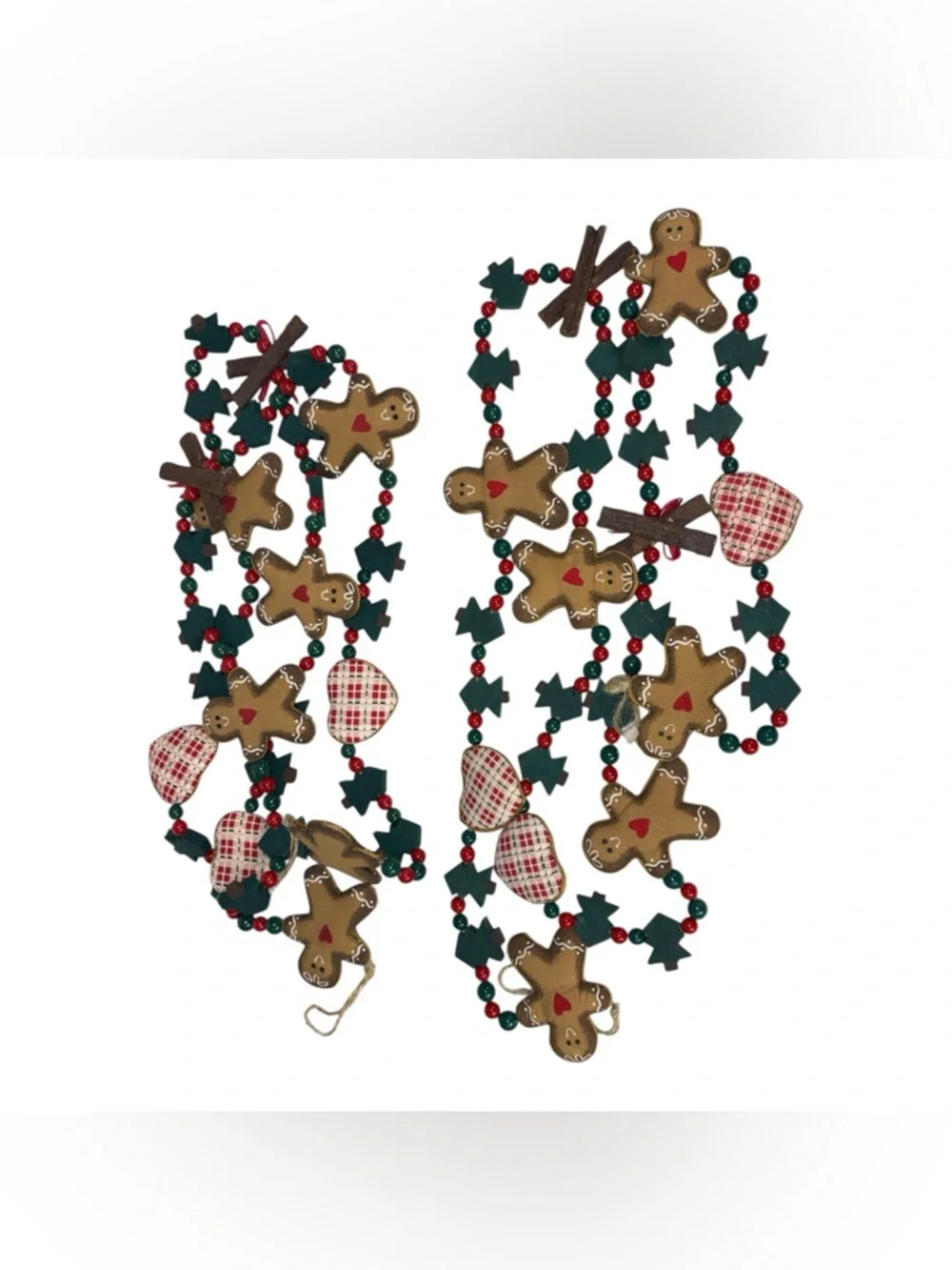 18 Ft Country Christmas Garland Gingerbread Man Wood Tree Plaid Heart Cottage